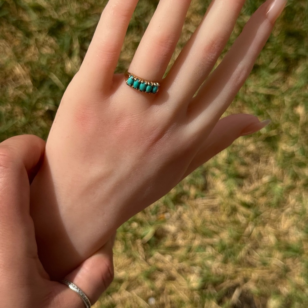 Sweet Antique 9ct Yellow Gold 5-Stone Turquoise Ring – Size 6 – Hallmarked 375 - Picture 5 of 11